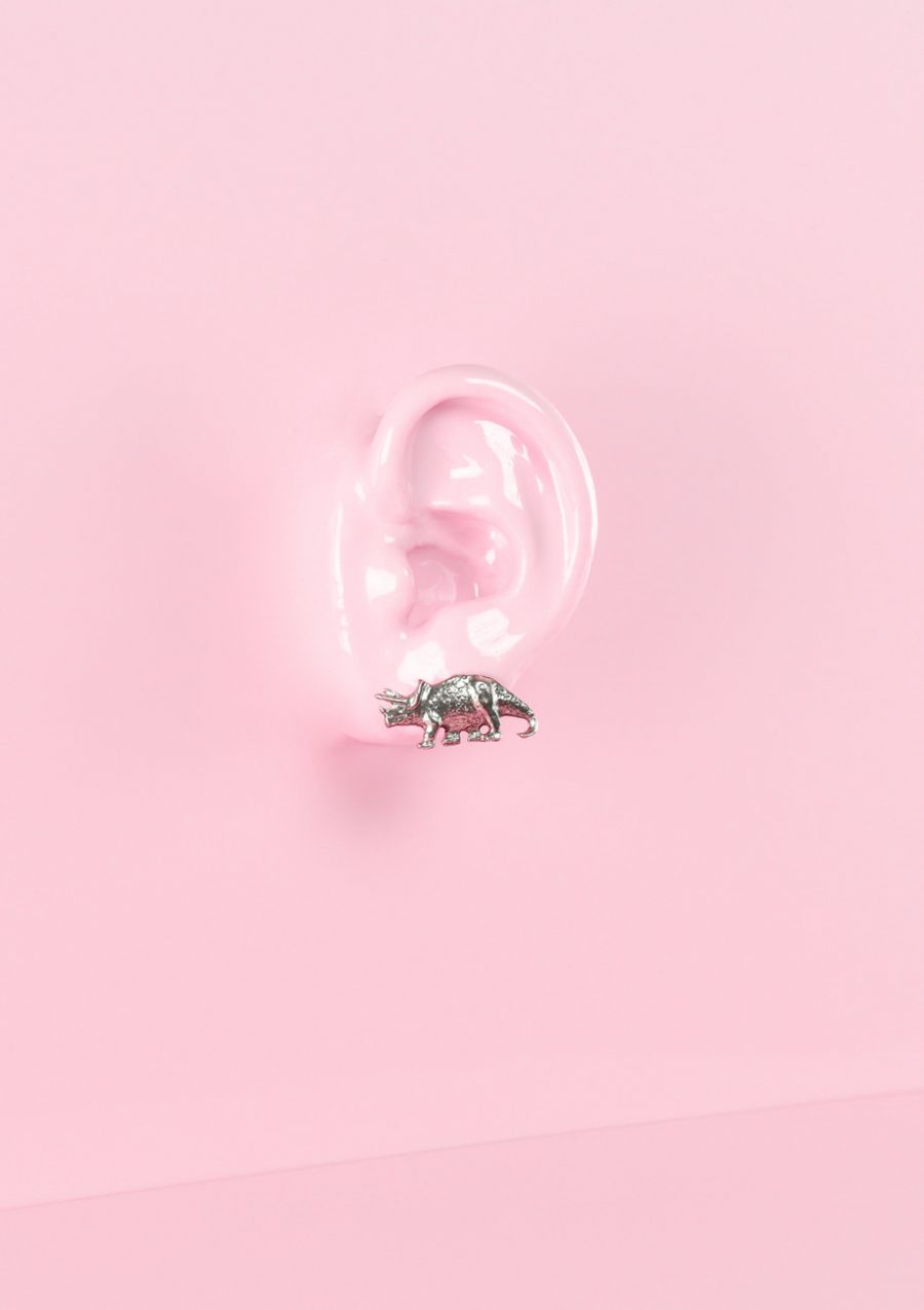 Dinosaur earrings, silver stud earring
