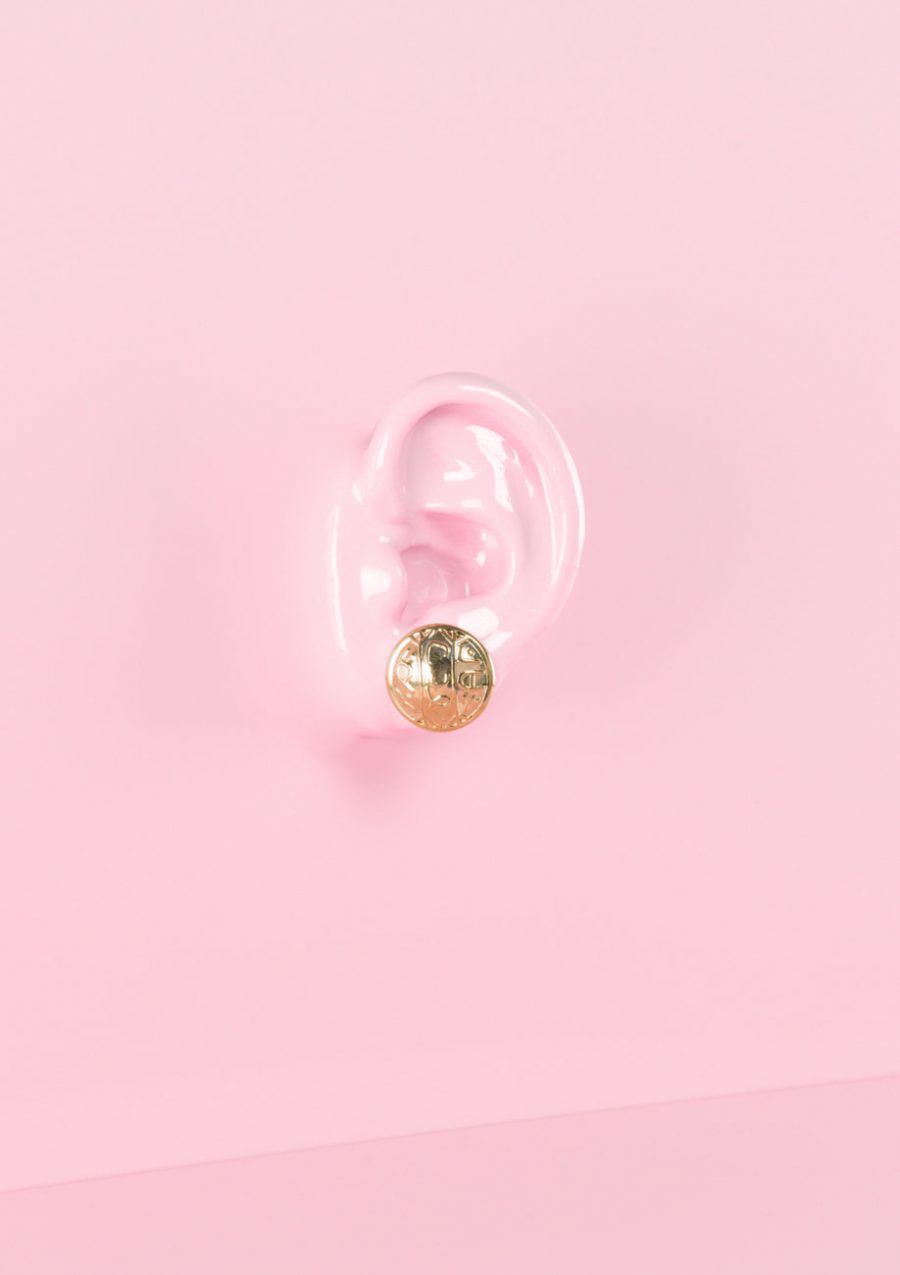 Round golden stud earrings