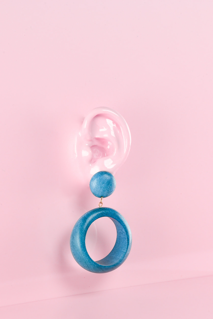 Blue wooden drop earrings