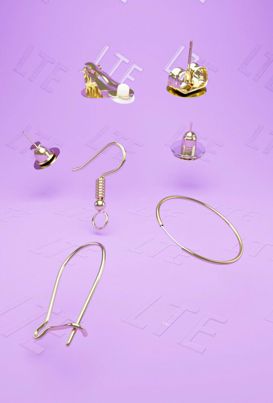Different types of earring closings with purple background