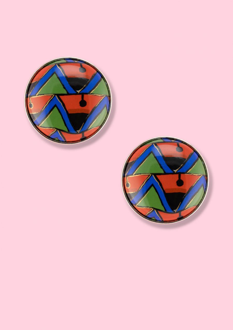 Abstract stud earrings with clip closing, by live-to-express. Shop sustainable vintage earrings online.