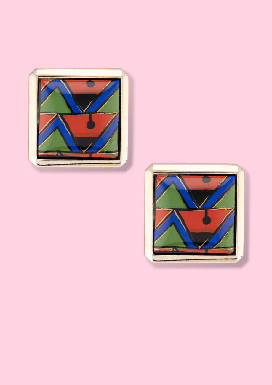 Abstract vintage stud earrings with clip closing, by live-to-express. Shop sustainable vintage earrings online.