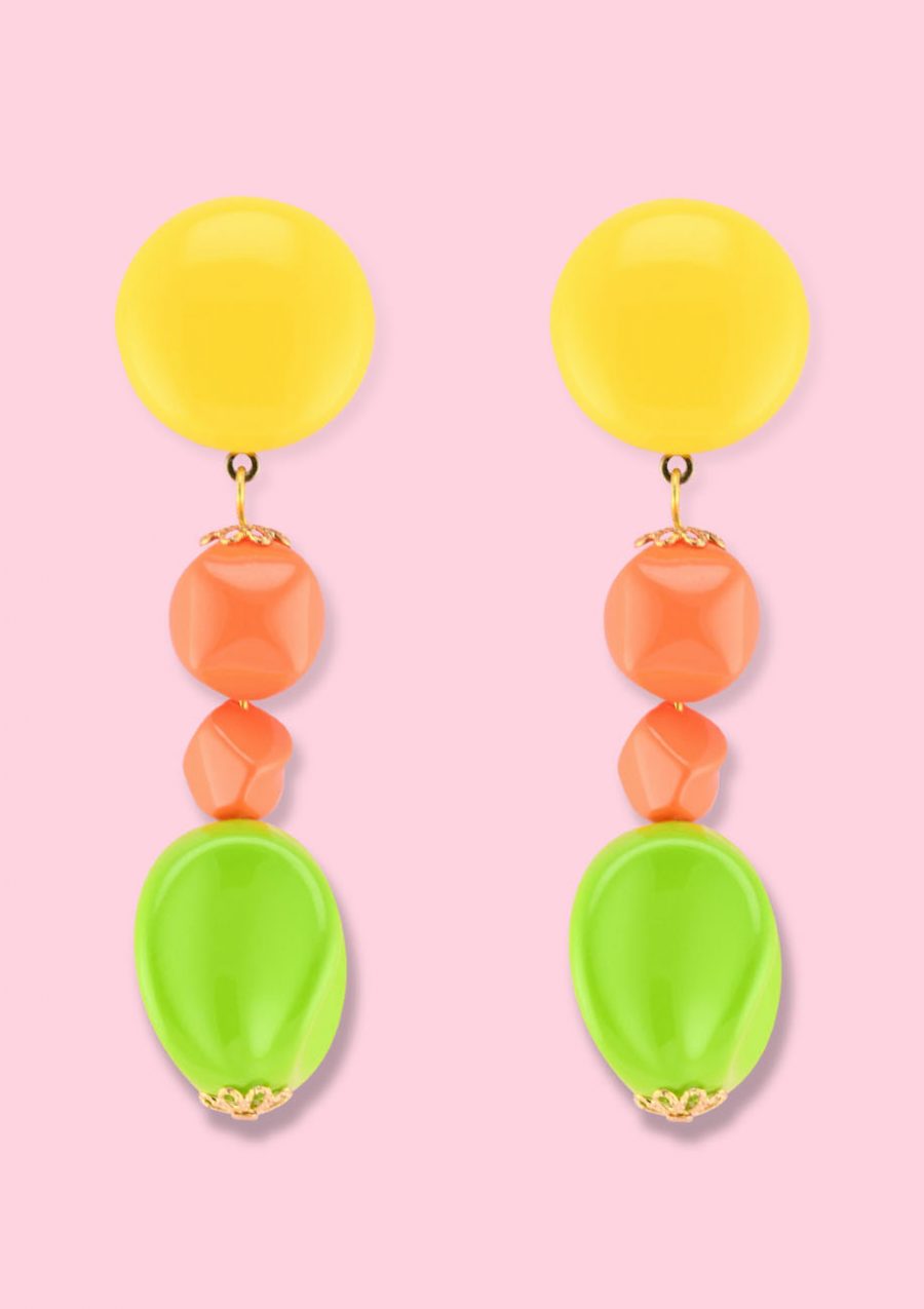 Large statement drop earrings with clip-on closing, by live-to-express. Shop sustainable vintage earrings online.