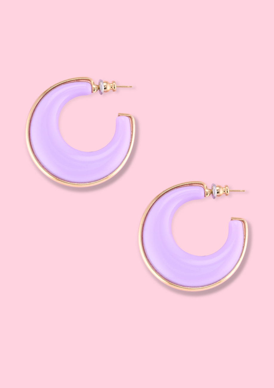 Gold and lilac vintage bold hoops, by live-to-express. Shop hoop earrings online.