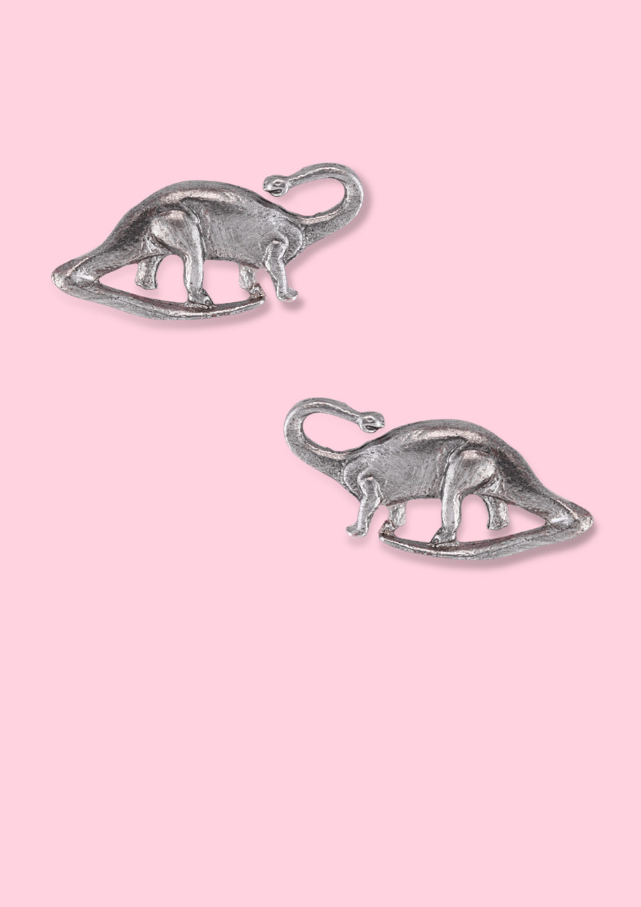 Silver Dinosaur earrings with push-back closing. Vintage 90s earrings by live-to-express.