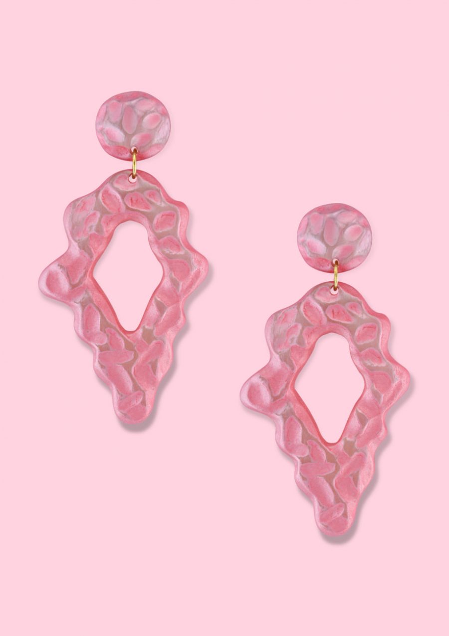 Pink statement drop earrings. Sustainable fashion.