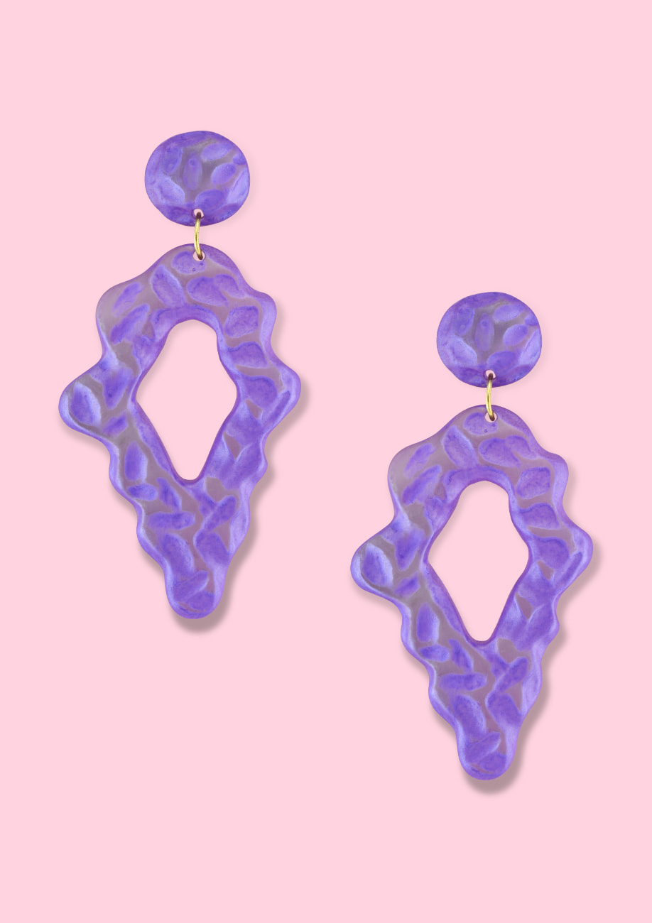 Purple drop earrings by live-to-express. Shop 80's vintage statement earrings online.