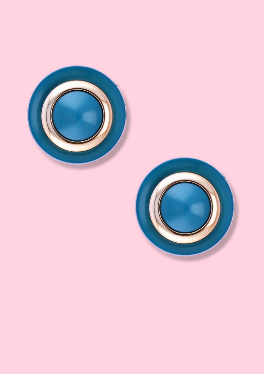Blue classic style vintage stud earrings with clip-on closing, by live-to-express. Shop vintage earrings online.