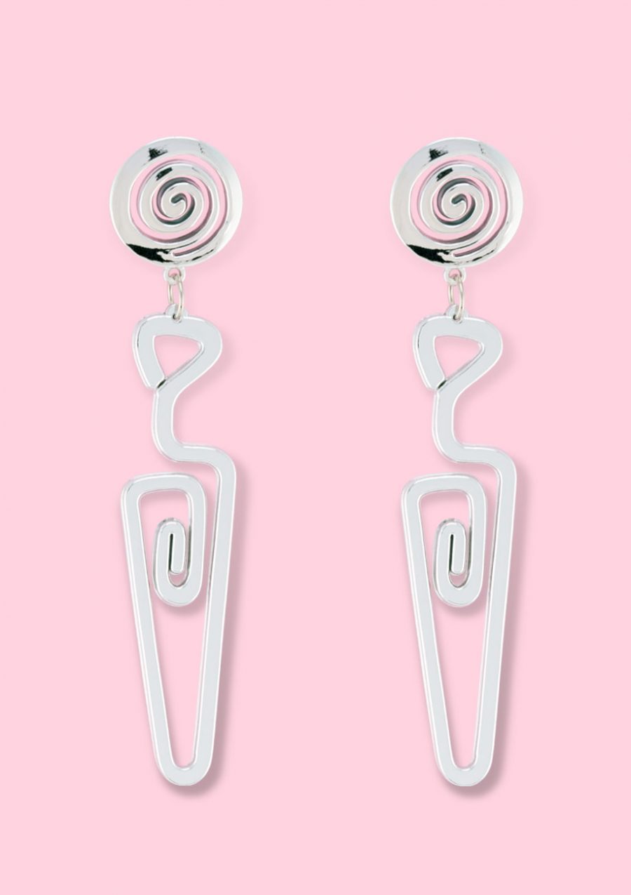 Silver plastic drop earrings by live-to-express. Shop 90's vintage statement earrings online.