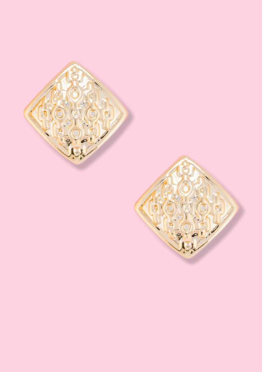 Gold square clip-on stud earrings by live-to-express