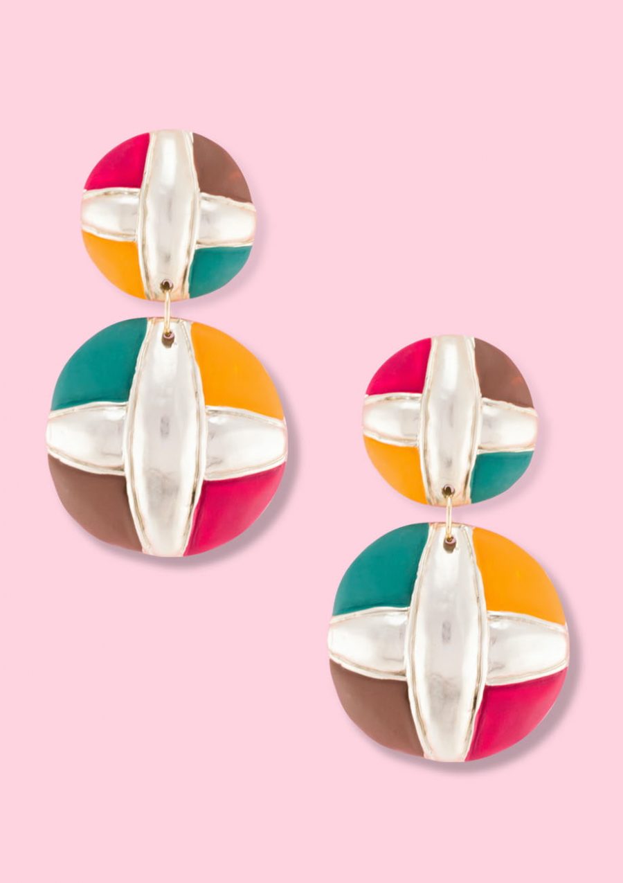 Round bold multi coloured vintage earrings by live-to-express. Shop vintage clip-on earrings online.