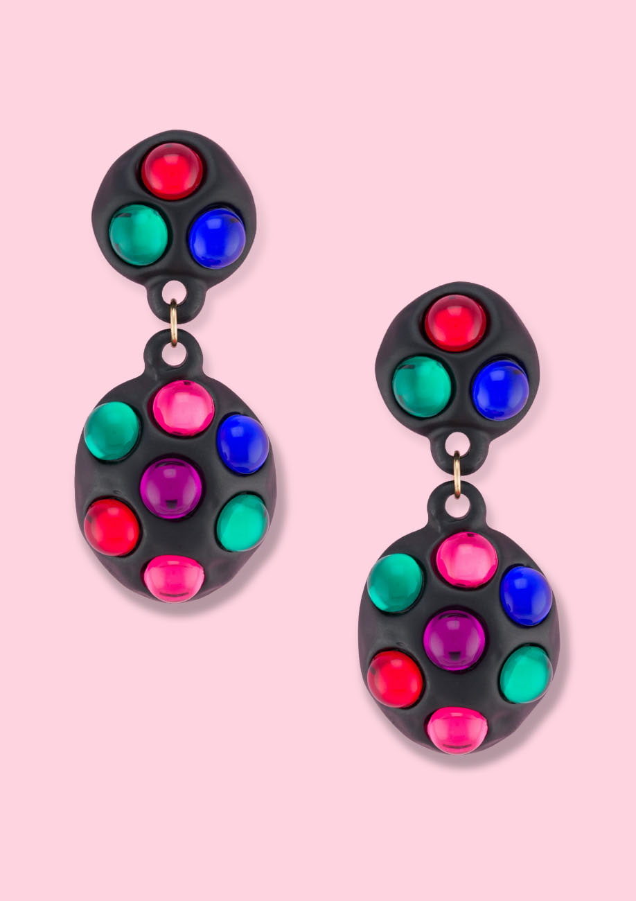 Colourful abstract statement drop earrings