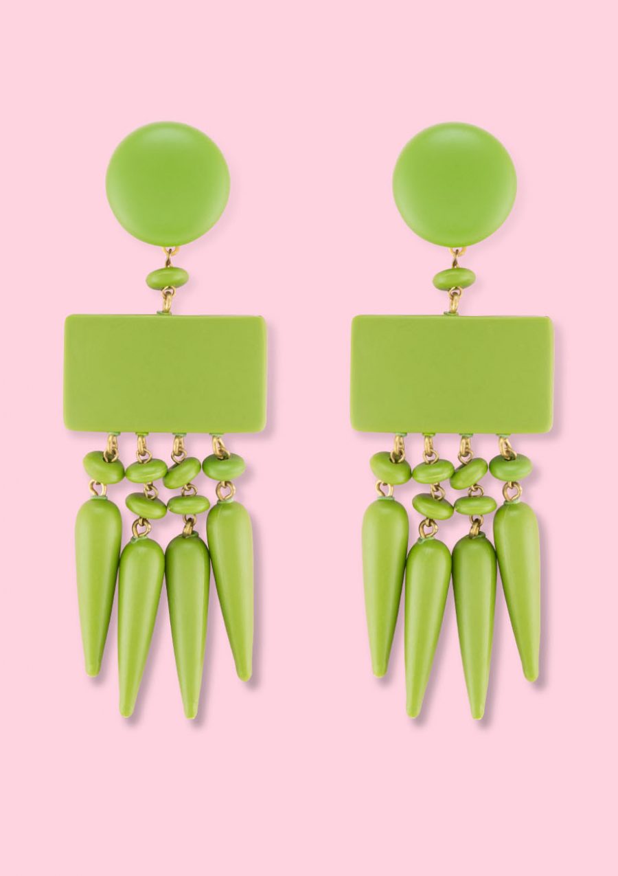 Green statement earrings by live-to-express. Shop 70's vintage earrings online.