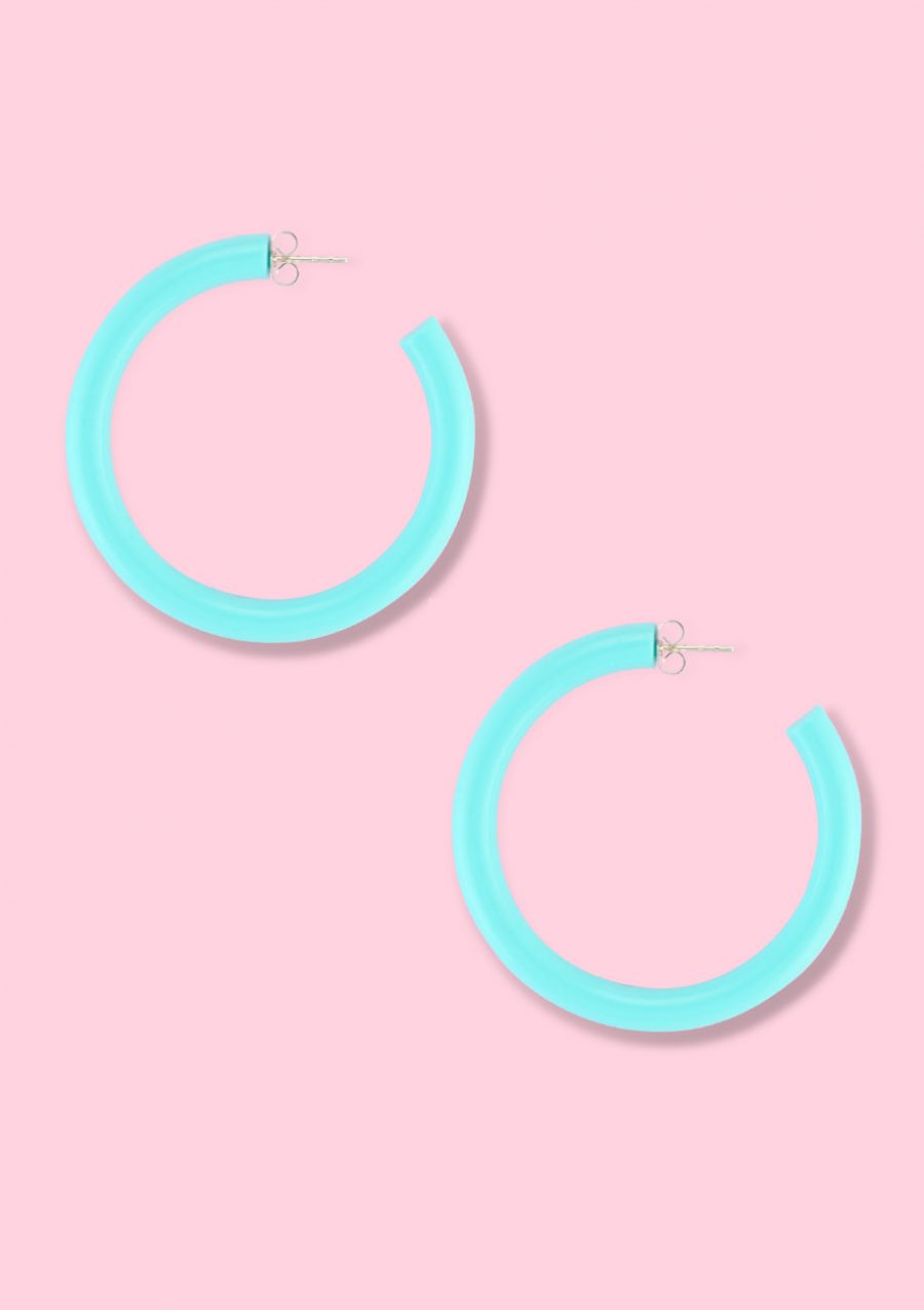 Mint neon hoop earrings, by live-to-express. Shop online vintage hoops.