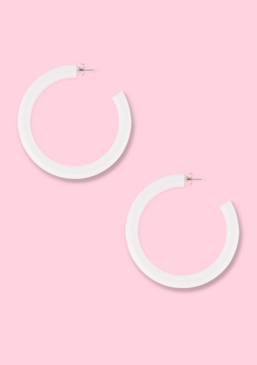 White hoop earrings, by live-to-express.