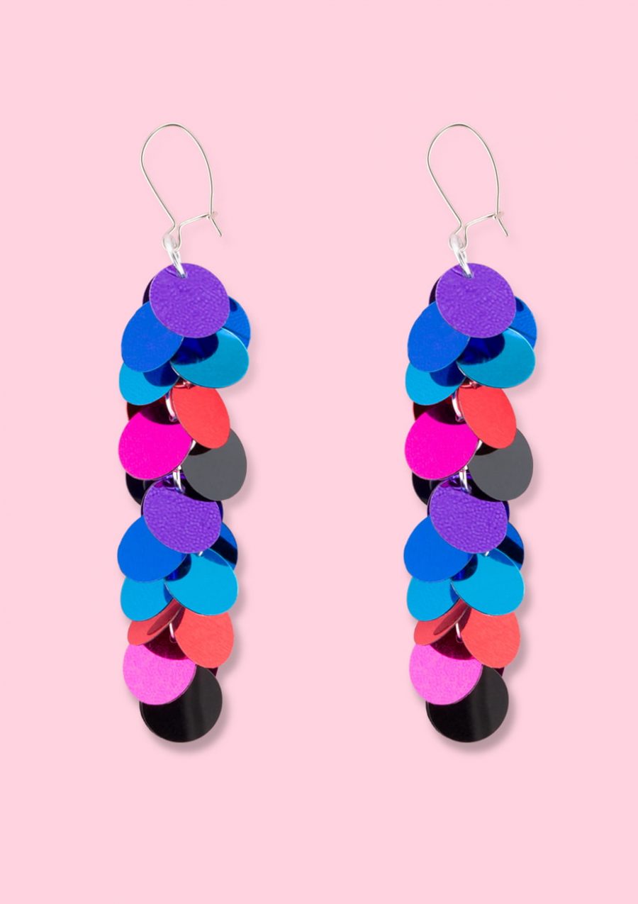 Colourful drop earrings with sequins and a kidney closing