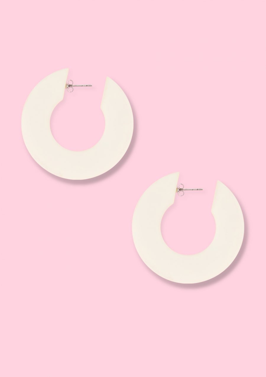 Bold white hoop earrings, by live-to-express. Sustainable vintage earrings.
