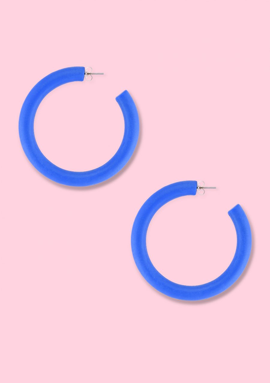 Blue bold statement hoops by live-to-express. Shop sustainable vintage hoop earrings online.