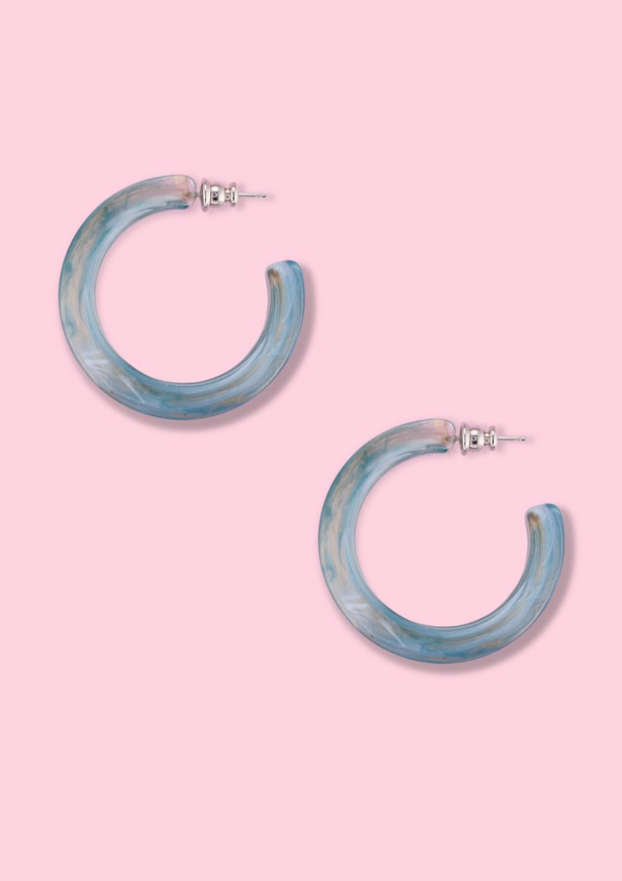 Blue vintage statement hoop earrings, by live-to-express. Online earrings shop.