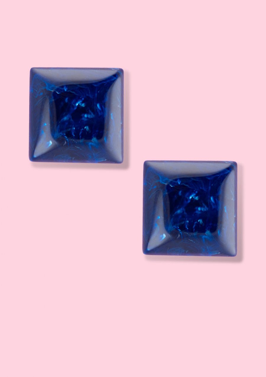 Big blue stud earring with push-back closing, by live-to-express. Shop vintage earrings online.