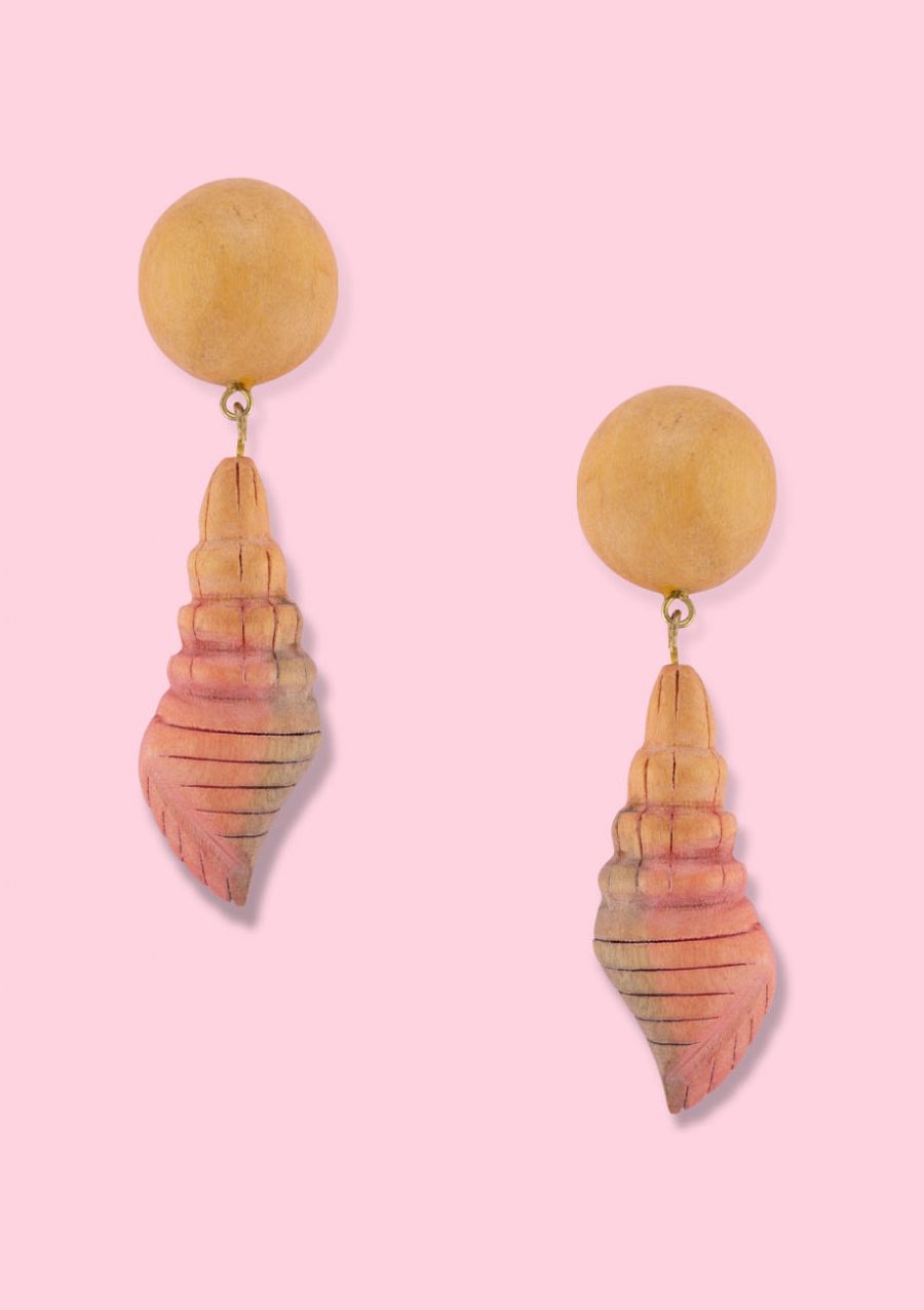 Yellow wooden clip-on drop earrings by live-to-express. Shop sustainable vintage earrings online.