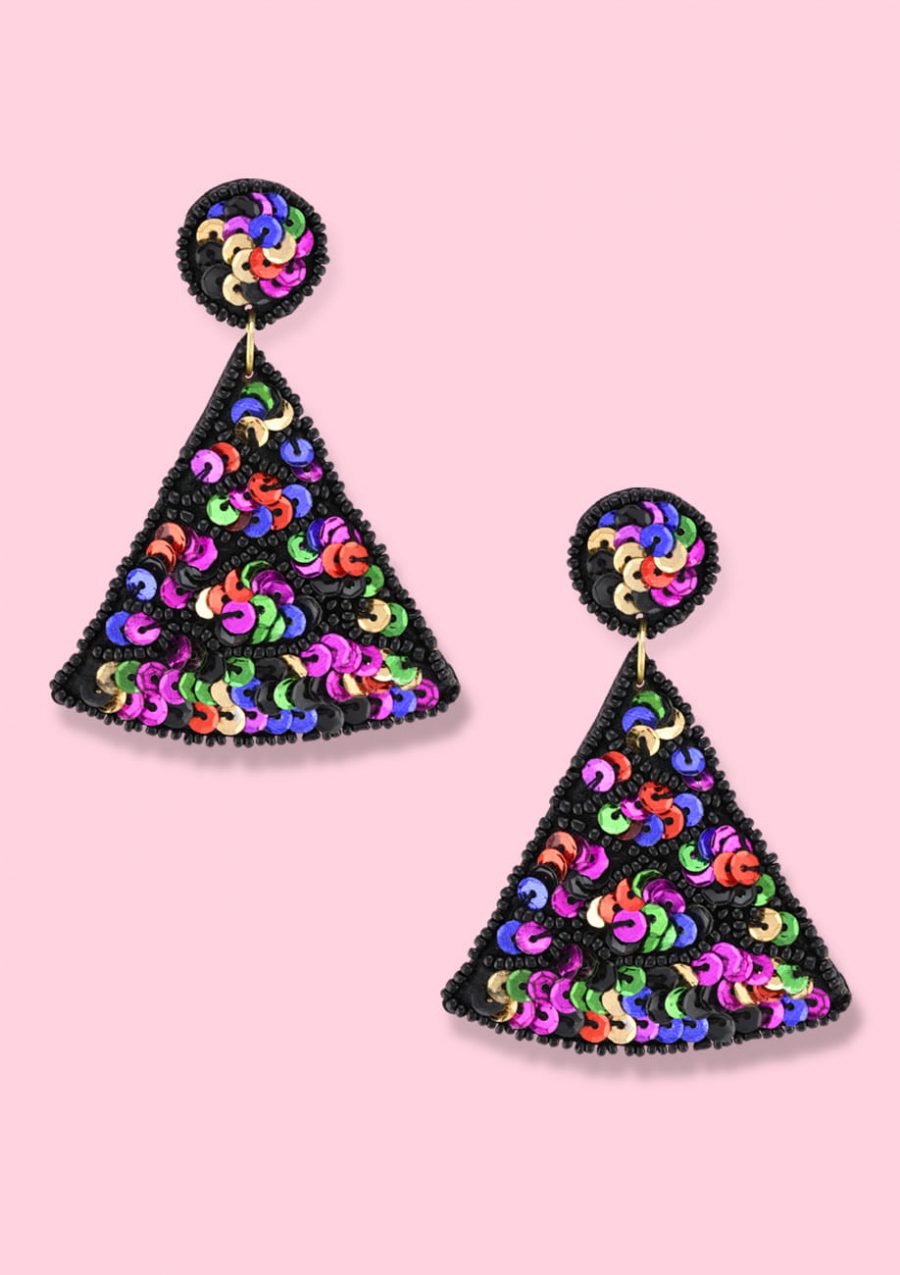 Glitter statement drop earrings with a push-back closing, by live-to-express. Shop statement earrings online.