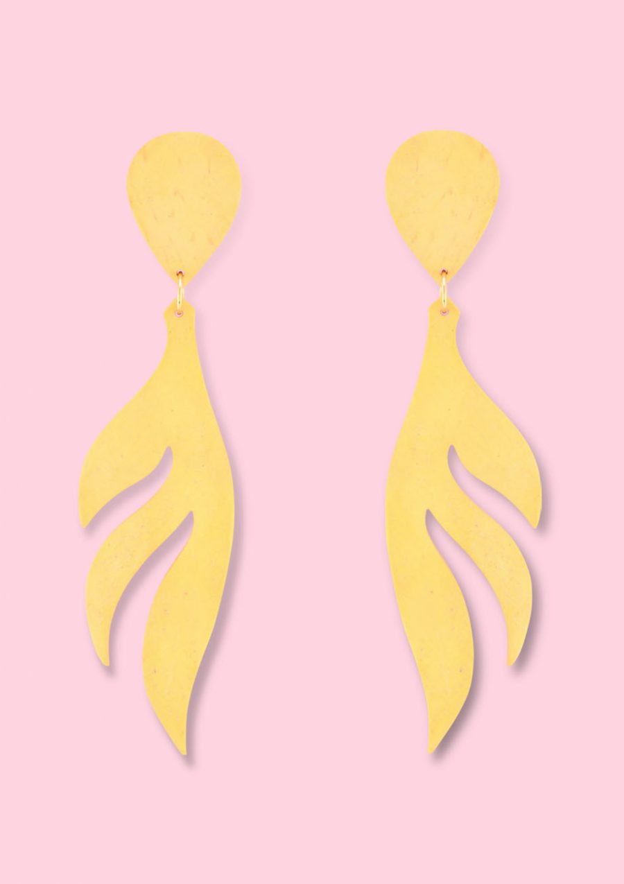 Yellow wooden vintage earrings, by live-to-express. Shop wooden earrings online.