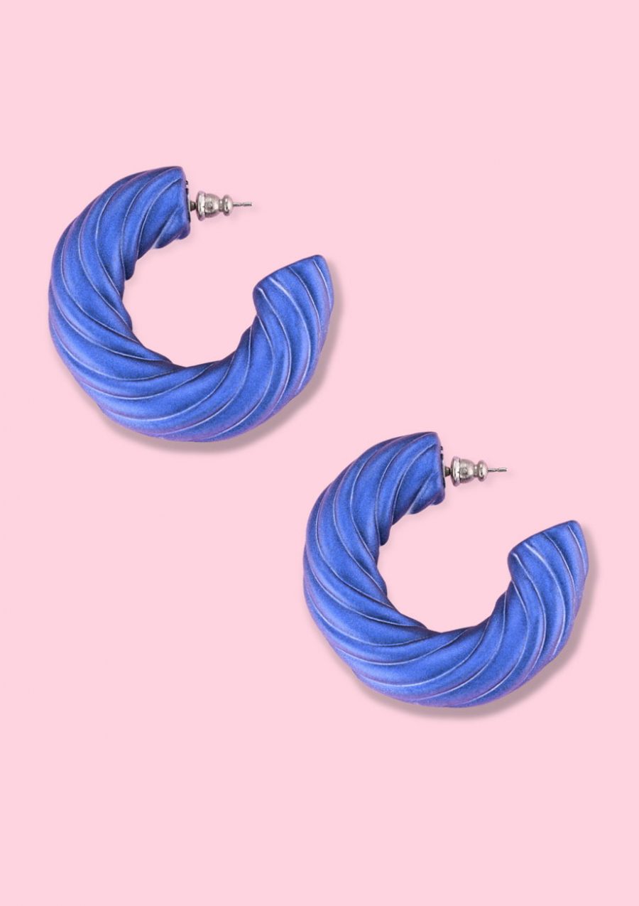 Large blue statement hoop earrings, by live-to-express. Shop vintage earrings online.