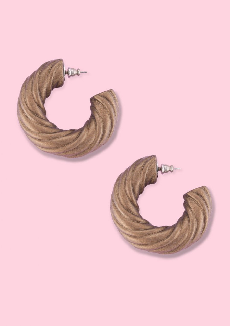 Large brown statement hoop earrings, by live-to-express. Shop vintage earrings online.
