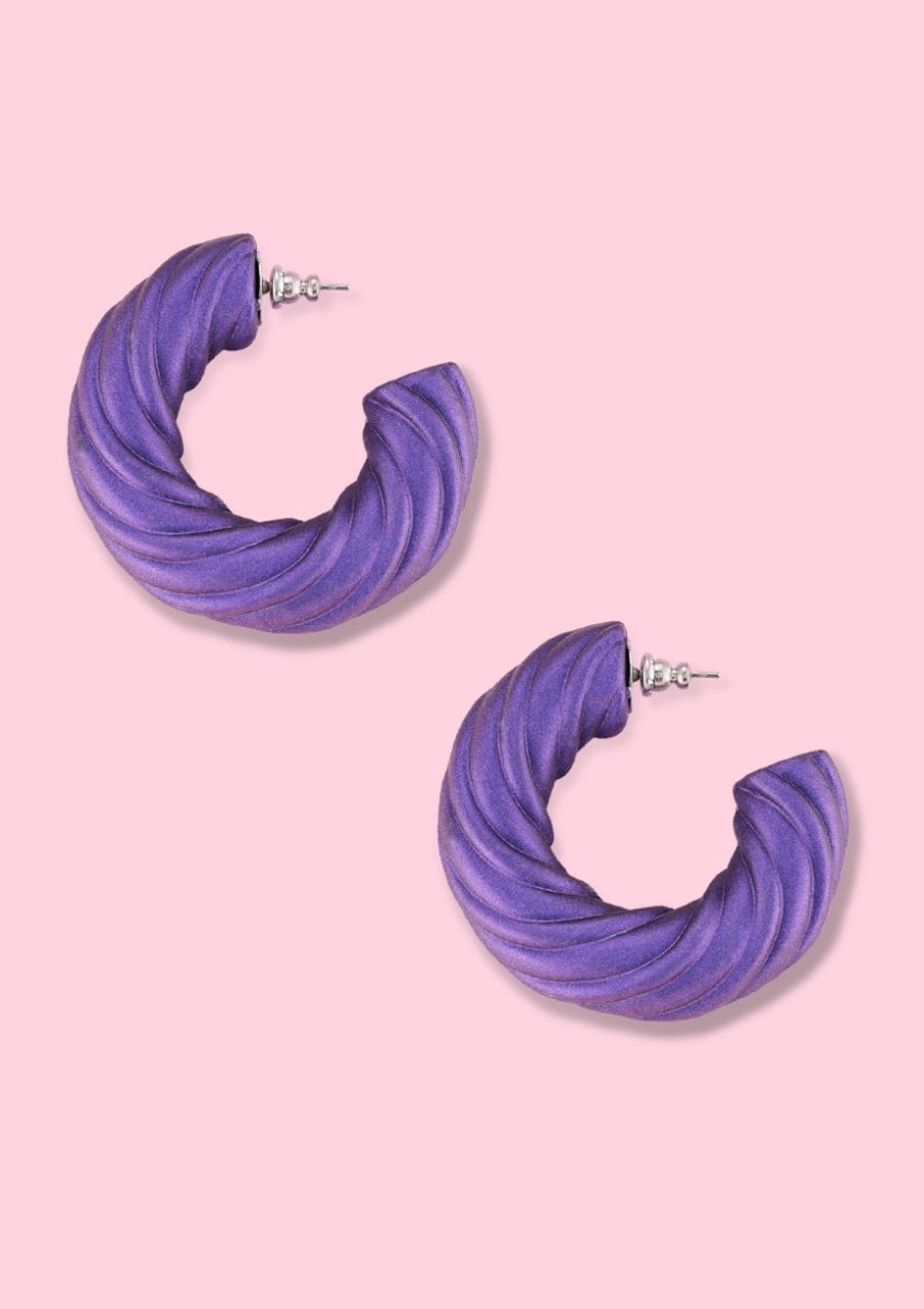 Large purple statement hoop earrings, by live-to-express. Shop vintage earrings online.