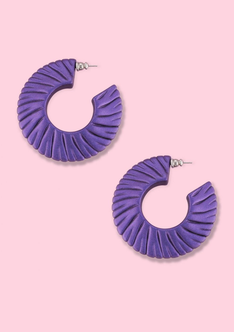 Purple vintage statement hoop earrings, by live-to-express. Shop vintage earrings online.