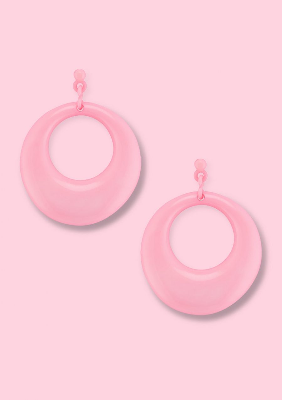 Pink retro drop earring with push-back closing by live-to-express. Shop 70’s vintage earrings online.