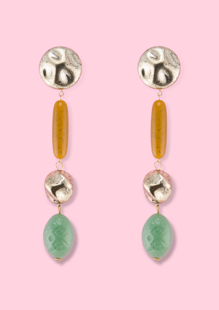 Large statement drop earrings with push-back or clip-on closing