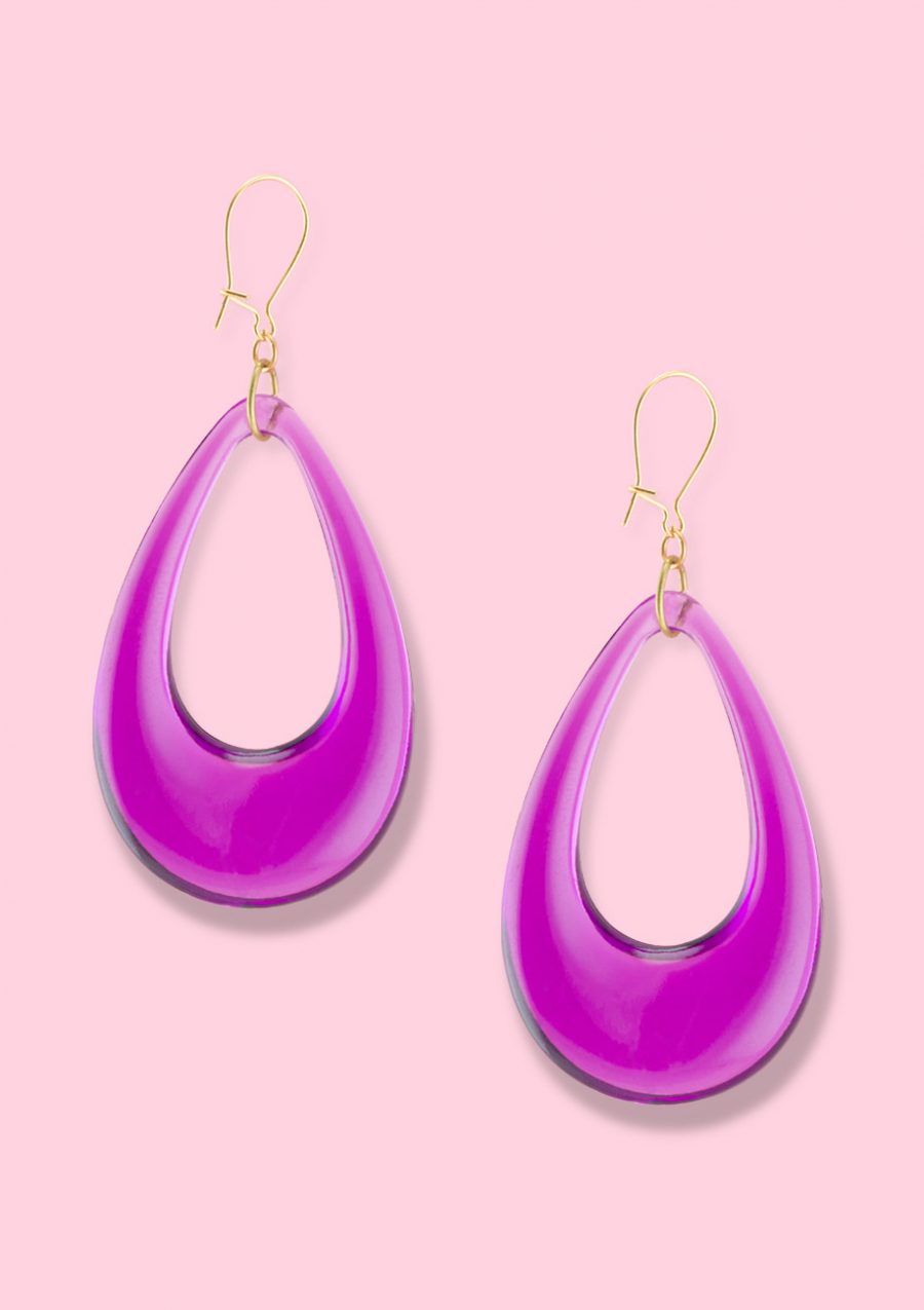 Purple transparent teardrop drop earrings
