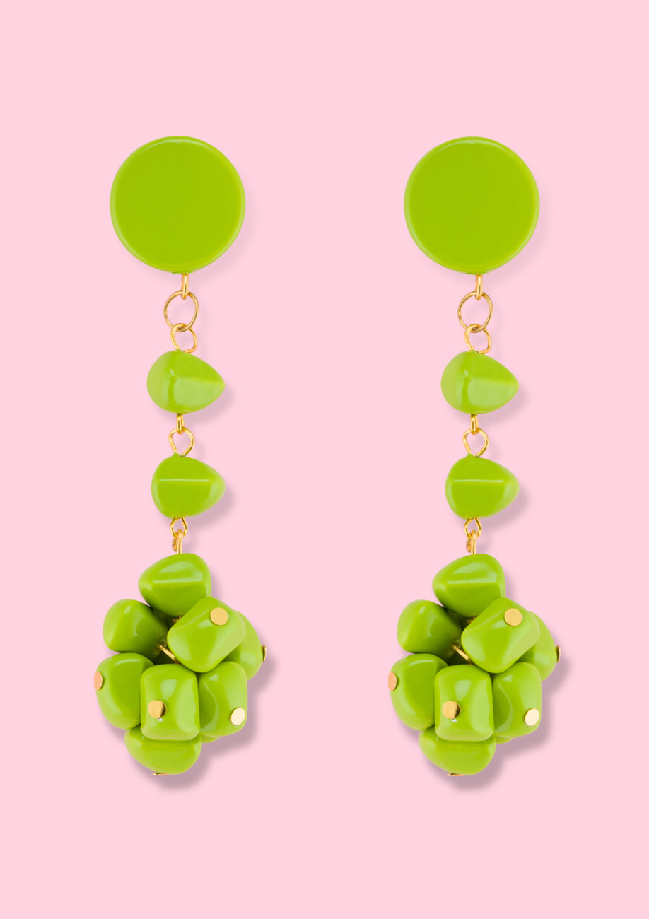 Green statement drop earrings by live-to-express. Vintage statement earrings.