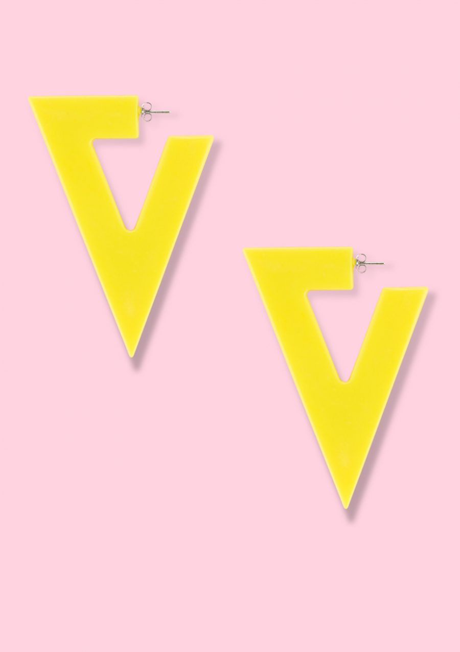 Yellow bold vintage triangular hoop earring