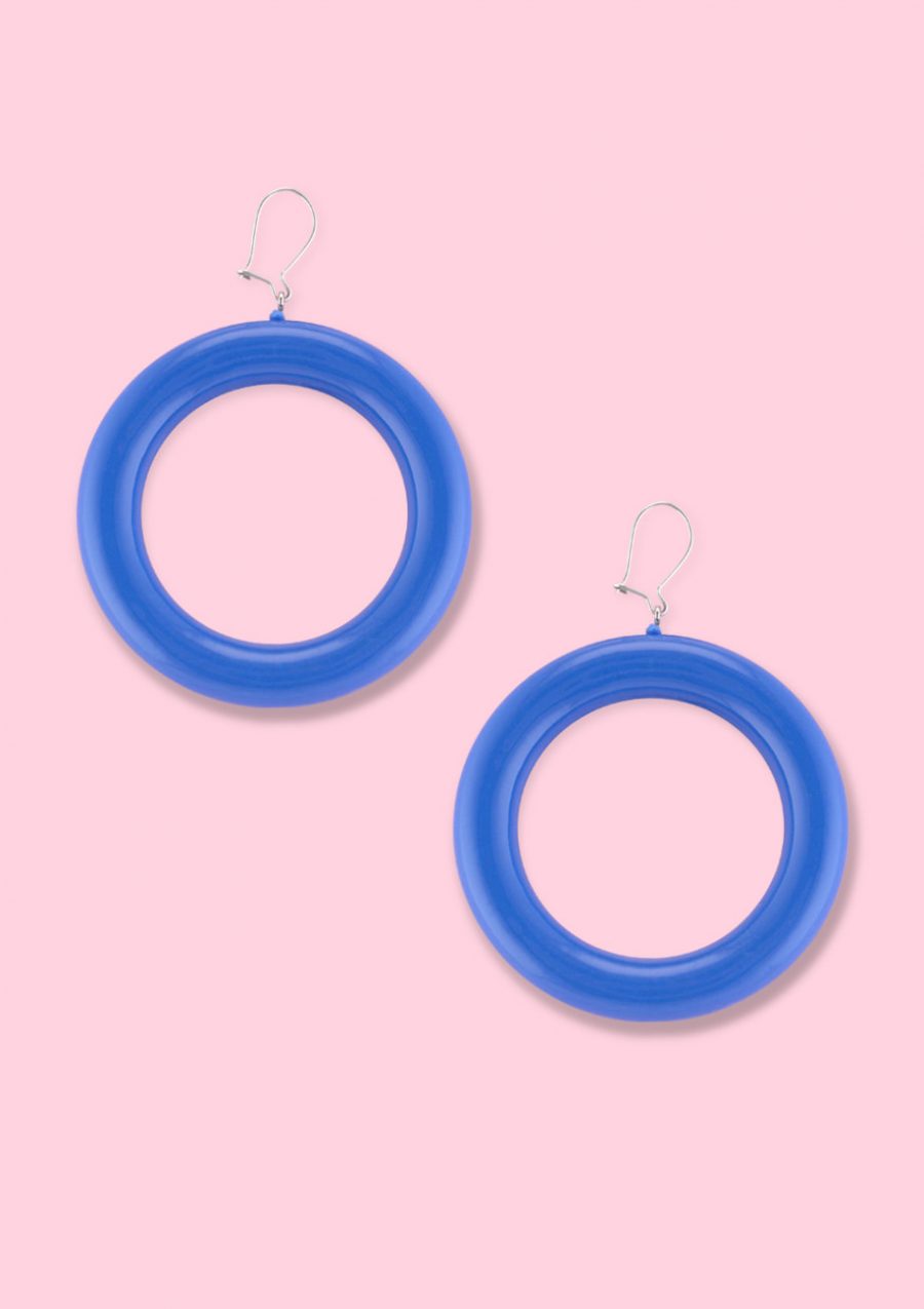 Bold blue drop earrings by live-to-express. Shop 80's vintage statement earrings online.