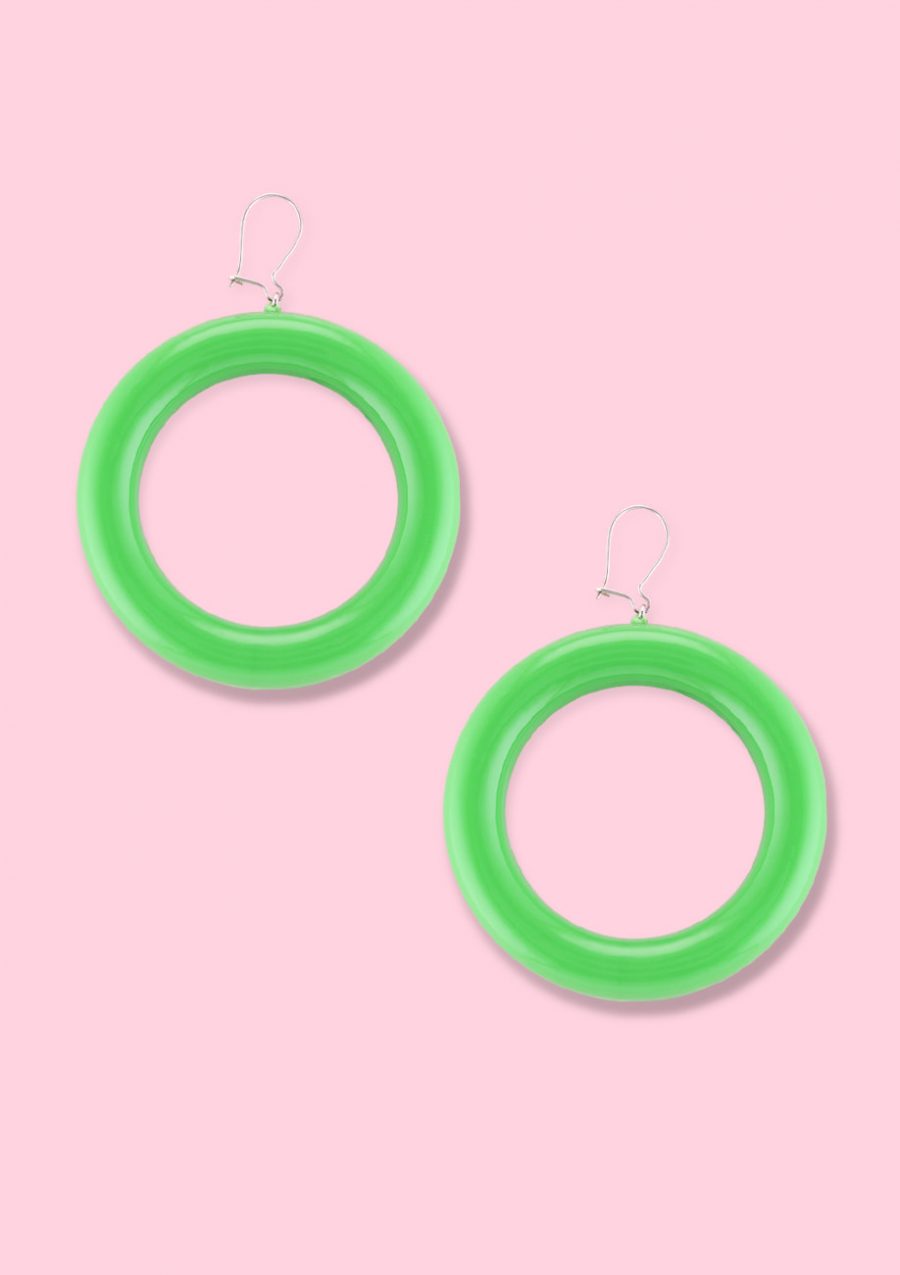 Bold green drop earrings by live-to-express. Shop 80's vintage statement earrings online.