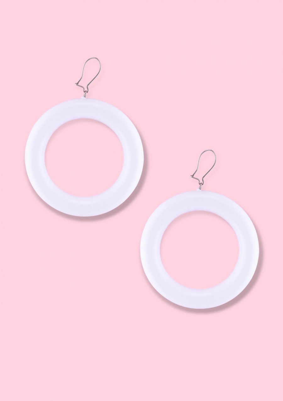 Bold white drop earrings by live-to-express. Shop 80's vintage statement earrings online.