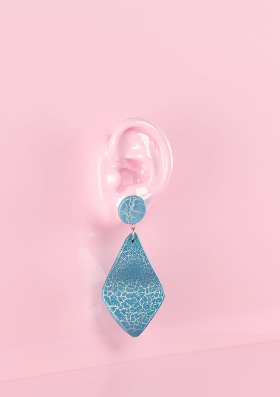 Blue wooden dangle earrings